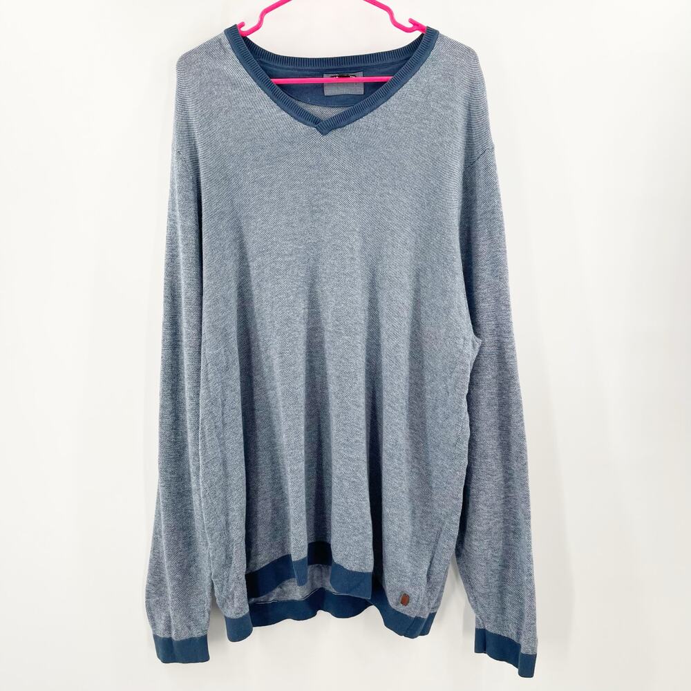 ASHWORTH Sweater Mens Size 2X Cotton Cashmere Blend Lightweight Blue V-Neck